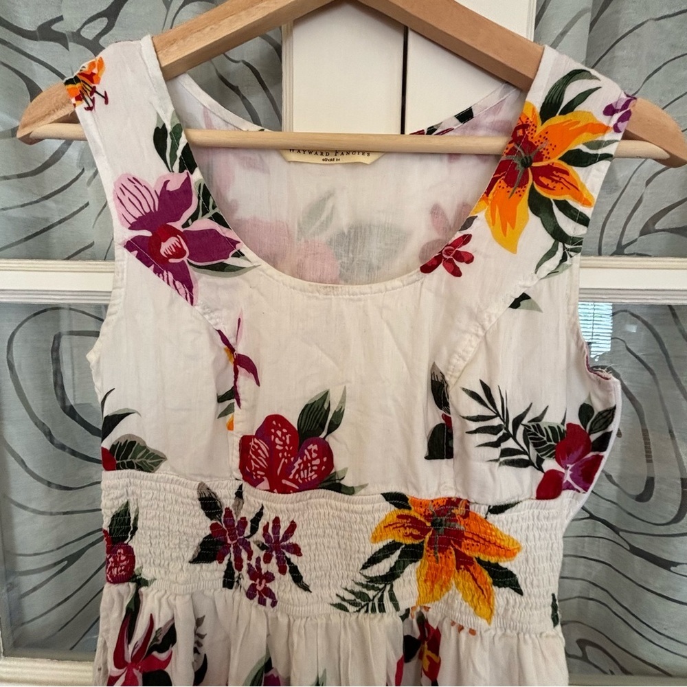 eShakti white tropical floral sleeveless tiered maxi dress size S 4 - Picture 4 of 14